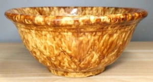 Rockingham Bennington Bowl Antique Yellow Ware Brown Dripped Glaze Pottery - Picture 1 of 9
