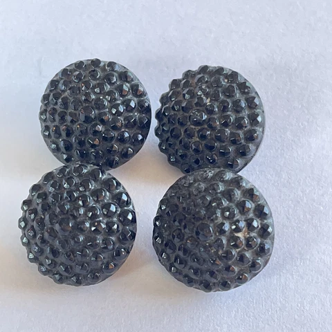 4 Black Glass Buttons Brass Shank  5/8”  Nice Set Cover