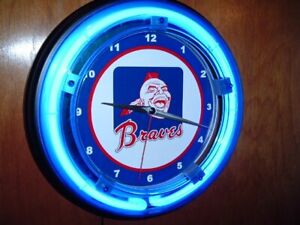 Atlanta Braves Baseball Throwback Bar Neon Wall Clock Advertising Sign