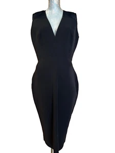 VICTORIA BECKHAM - $975 V NECK MIDI KNIT DETAIL SHEATH DRESS - BLACK UK N/A - Picture 1 of 11