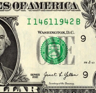 Billete del año 1942 elegante número de serie billete de un dólar I14611942B Foto 1 de 4