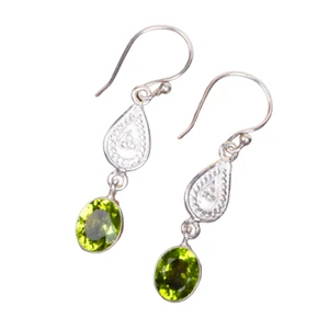Peridot Gemstone 925 Sterling Silver Jewelry Earrings, Beautiful Christmas Gift - Picture 1 of 3
