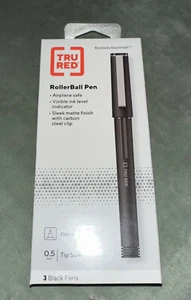 Roller Ball Pen Stick Fine 0.5 Tip Size. Conical Tip Black Ink 3/Pack TRu Red - Picture 1 of 8