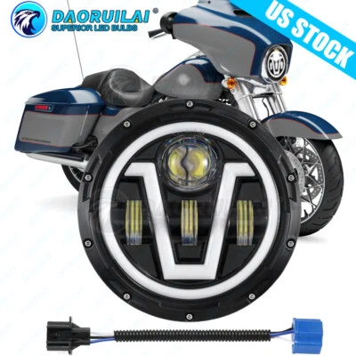 Faro LED de 7" ojos de ángel para motocicleta Harley-Davidson Honda Yamaha EE. UU. Foto 1 de 4