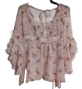 Women's Decree Sheer Peasant Blouse Top Size S - Picture 1 of 6