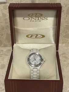 Oniss Paris Sapphire Womens Watch White Ceramic Sapphire Crystal MOP New Battery - Picture 1 of 9