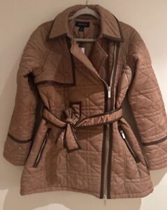 Karen Millen Trench Belted Puffer Quilted Fitted Beige Camel Coat Jacket