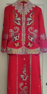 Chinese Wedding Dress 2 Pc Size S to M 6 to 8 Red Beaded Traditional Bridal Gown - Picture 1 of 20