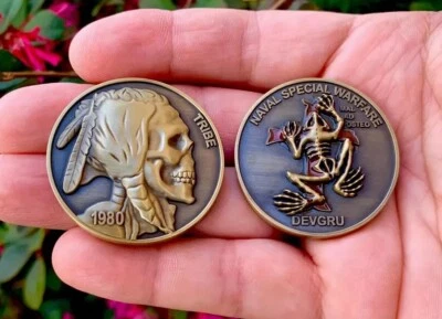Navy Seal Team 6 DEVGRU NSW Gold Indian Skull Tribe Bone Frog Challenge Coin CPO