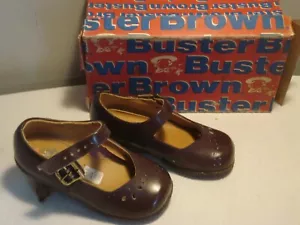 Vintage Buster Brown Girls Leather Shoes- Dark Wine Color- Size 5 1/2" E NIB - Picture 1 of 1
