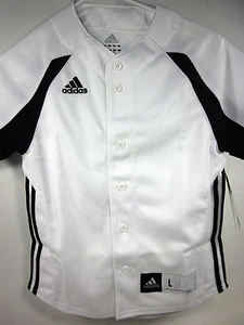 ADIDAS, FULL BUTTON YOUTH STYLE JERSEY, WHITE, LARGE, 100 POLYESTER, DISCOLORED - Picture 1 of 4