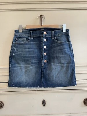 Mini Falda Denim Marca J Rosalie Dobladillo Crudo Oro Rosa Botón Mosca Lavado Oscuro Talla 28 Foto 1 de 4