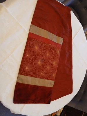 Festive Wine Red Table Runner 70 x 13" Velvet + Embroiderd Panels Made In India - Image 1 of 4