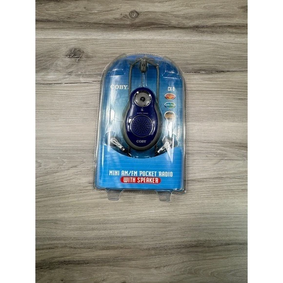 NIP COBY CX-8 Blue Mini AM FM Pocket Radio with Speaker and Earphones - Image 1 of 3