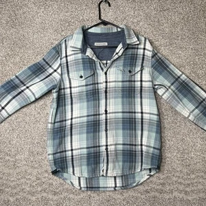 Outerknown Blanket Flannel Mens Medium Button Shirt Plaid Aqua Blue Surf Shacket - Picture 1 of 8