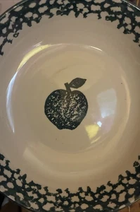 Tienshan Folk Craft Apfel 9" Servierschale grün Schwammgeschirr Vintage Steinzeug - Bild 1 von 6