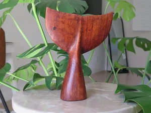Hawaii Hand Made Home Decor Solid Wood Polynesian 6" Whale Tail Engraved Carving - Picture 1 of 4