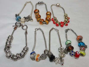 LOT OF SLIDE CHARM BRACELETS ASSORTED LOT MULTI COLOR ART GLASS #8 - Picture 1 of 10