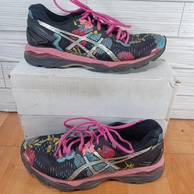 Asics Gel Kayano 23 Zapatos Mujer Talla 8.5 Negro Floral Rosa Tenis para Correr Foto 1 de 4