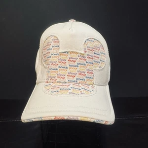 Vtg Mickey Mouse Disney Parks White Hat/Cap Multi Color Print Adjustable Retro - Picture 1 of 10