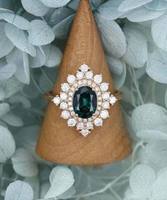 London Blue Topaz Engagement Ring 3.5Ct Oval Cut lab Created 14k Rose Gold Over - Image 1 of 3