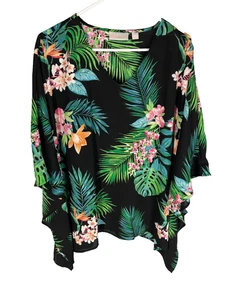 BELLE KIM GRAVEL ALOHA PONCHO COVER UP L MAUI FLORAL STYLE A596081 NEW - Picture 1 of 4