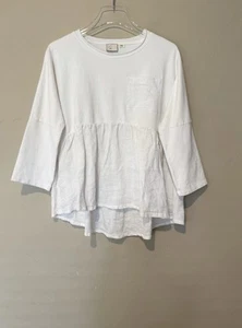 Top Babydoll Anthropologie matasellos para mujer S mezcla de lino Lagenlook Coastal - Imagen 1 de 9