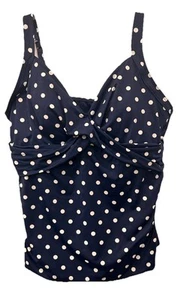 Lands’ End Tankini Oberteil Gr. 16 Twist Front gepolsterter Bügel BH marine gepunktet - Bild 1 von 8