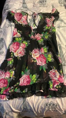 Vintage Betsey Johnson Intimates Green Floral Ruffle Dress Chemise Nightie Y2K S - Image 1 of 3