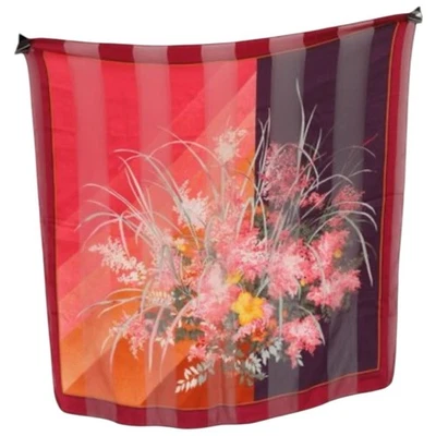 Bufanda de seda a rayas florales rosa rojo vintage Valentino OS Foto 1 de 4