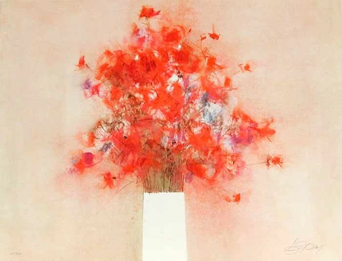 Ernst BALLUF, Rote Rosen - Lithographie in Farbe - Bild 1 von 1