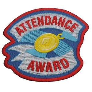Attendance Award Patch Embroidered Ribbon Medal Design Red Blue White 3" Badge - Picture 1 of 3