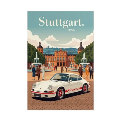  Póster de viaje vintage estético de regalo Porsche 911 Stuttgart - Carrera RS 2.7 Foto 1 de 4