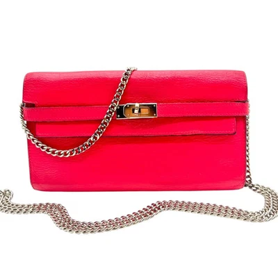 Cartera Kelly HERMES Rosa Chevre Cuero con Cadena Añadida Foto 1 de 4