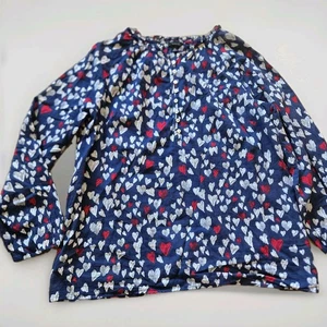 Talbots 100% Cotton Ruffle-Neck Heart Print Popover Top Lightweight Size XL - Picture 1 of 6