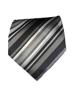 Corbata Roberto Villini Collezione Rayas Negro Beige 100% Seda Hecha a Mano Foto 1 de 4