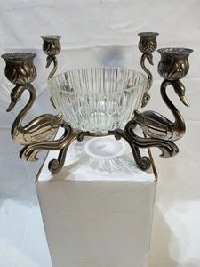 Candelabro portacandele Swan metà secolo 4 bracci tono argento con ciotola - Foto 1 di 13