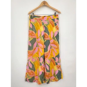 Tahari 100 % Leinen Boho Tropical Print Cropped weites Bein elastischer Bund Hose Large - Bild 1 von 7