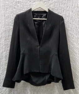 CUE - XS 8 Black PEPLUM DRESS JACKET Tailored Ponti Slimming V-neck Lined #hng - Picture 1 of 16