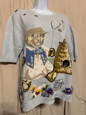 Vintage 1994 Susan Bristol Light Blue Bee Keeper Sweater Medium - Image 1 of 4
