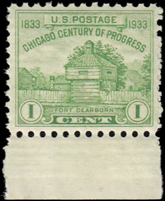 US Stamp #728 - 1933 1¢ Restoration of Fort Dearborn, EzGrade™ F/VF, MNH, OG - Image 1 of 3
