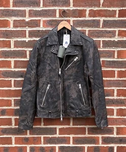 AllSaints Mens DRURY Leather Biker Jacket SMALL Camouflage Bomber All Saints - Picture 1 of 15
