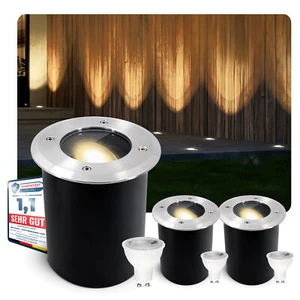 3x JUAVI Faretto da incasso a pavimento rotondo spazzolato IP67 con LED GU10 6W bianco caldo 230V - Foto 1 di 11