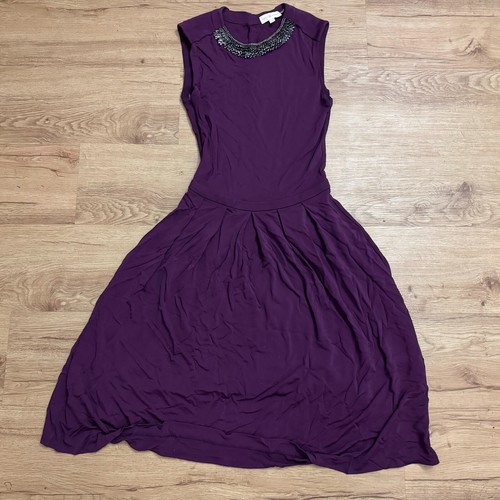 Abito Tory Burch Eva viola prugna gioiello scollo impreziosito senza maniche donna XS