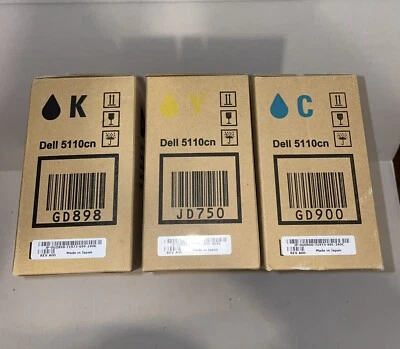 Lot of 3 NEW Dell 5110CN High Capacity Cartridge Black,Cyan,Yellow OEM - Image 1 of 2