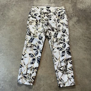 J. Crew Hose Damen 8 Leinen Garten Print Gold Folie Blatt Blumen Tropical - Bild 1 von 10