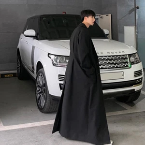 Korean Style Mens Extra Long Trench Coat Overcoat Oversized Loose Fit Button New - Picture 1 of 25