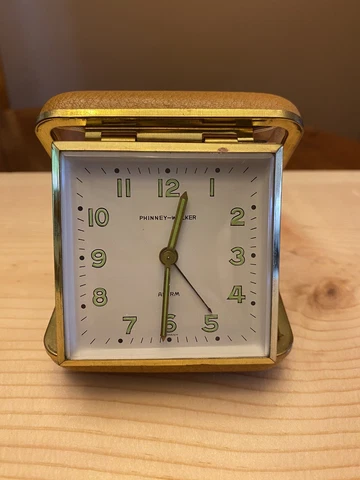 Vintage 1950’s Phinney Walker Folding Travel Alarm Clock Germany Leather Case Cover