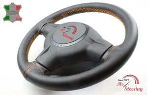 FOR Citroen Berlingo 1 96-08 BLACK LEATHER STEERING WHEEL COVER, ORANGE 2 STIT - Picture 1 of 12