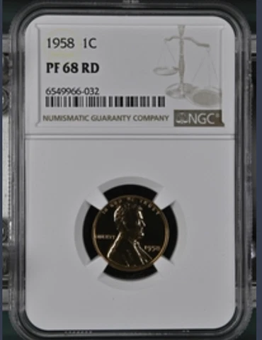 1958 Proof Lincoln Wheat Cent NGC PF 68 RD Cover